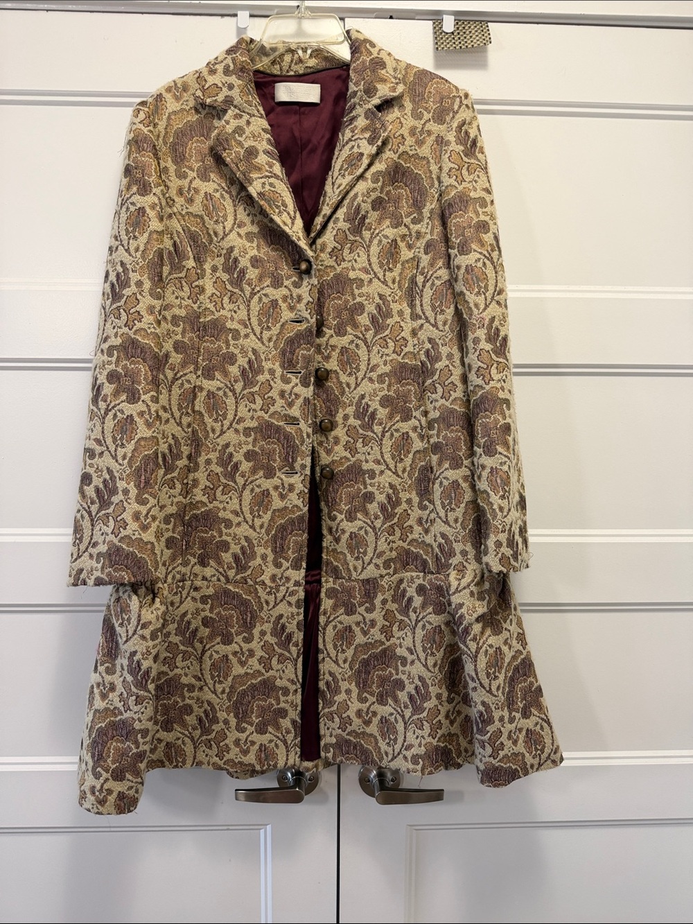 Badgley Mischka Floral Brocade Coat with Ruffle hem size 12 - muted colors